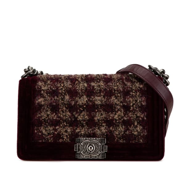 Pre-owned Chanel Old Medium Velvet and Tweed Boy Flap Red