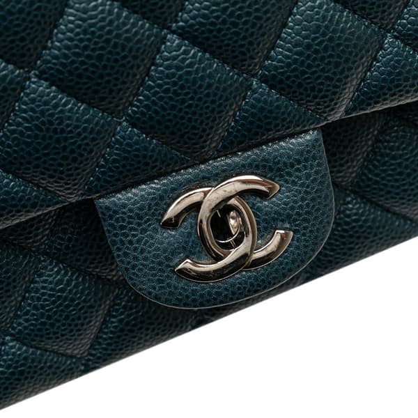 Pre-owned Chanel Medium Classic Caviar Double Flap Blue