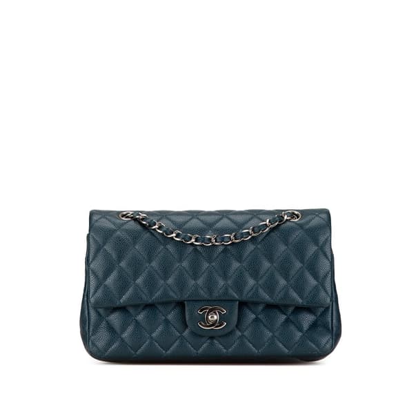 Pre-owned Chanel Medium Classic Caviar Double Flap Blue