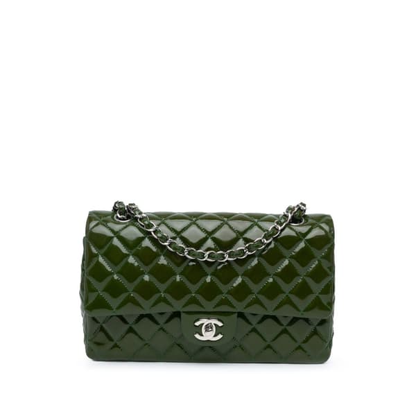 Pre-owned Chanel Medium Classic Patent Double Flap Green