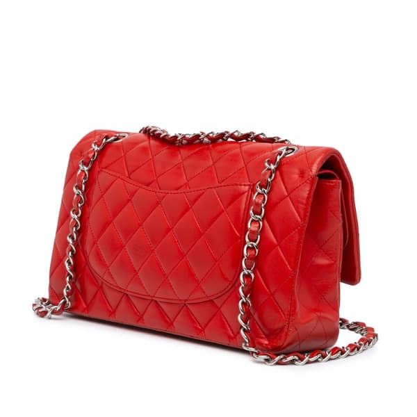 Pre-owned Chanel Medium Classic Lambskin Double Flap Red