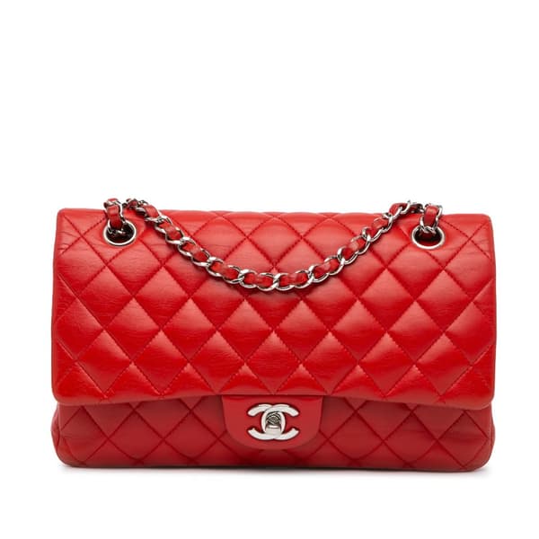 Pre-owned Chanel Medium Classic Lambskin Double Flap Red