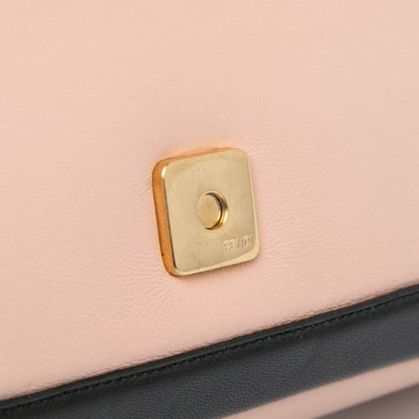 Pre-owned Fendi Bicolor Leather Chain Midi Baguette Pink