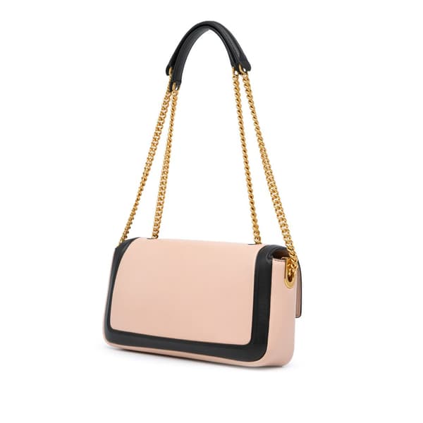 Pre-owned Fendi Bicolor Leather Chain Midi Baguette Pink