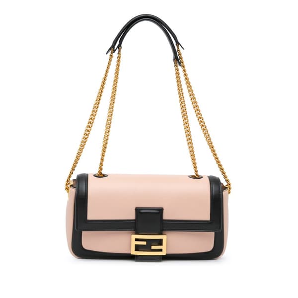 Pre-owned Fendi Bicolor Leather Chain Midi Baguette Pink
