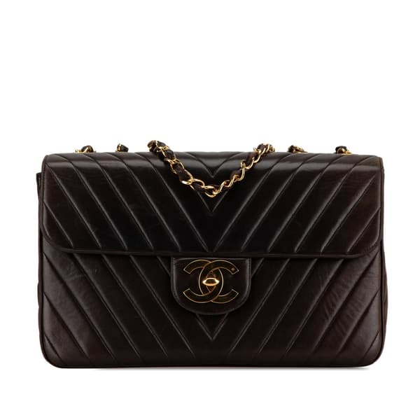 Pre-owned Chanel Maxi XL Chevron Lambskin Single Flap Brown