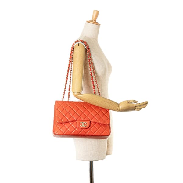 Pre-owned Chanel Jumbo Classic Lambskin Single Flap Orange