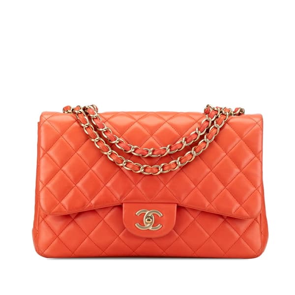 Pre-owned Chanel Jumbo Classic Lambskin Single Flap Orange