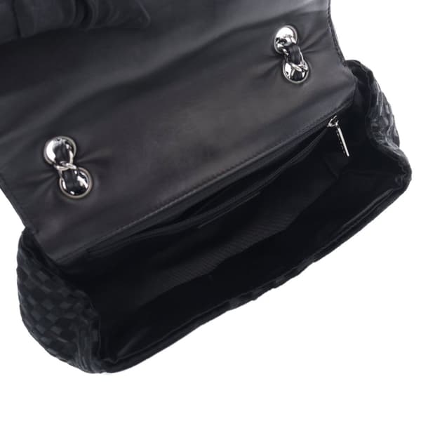 Pre-owned Chanel CC Check Embossed Velvet Belted Side Flap Black