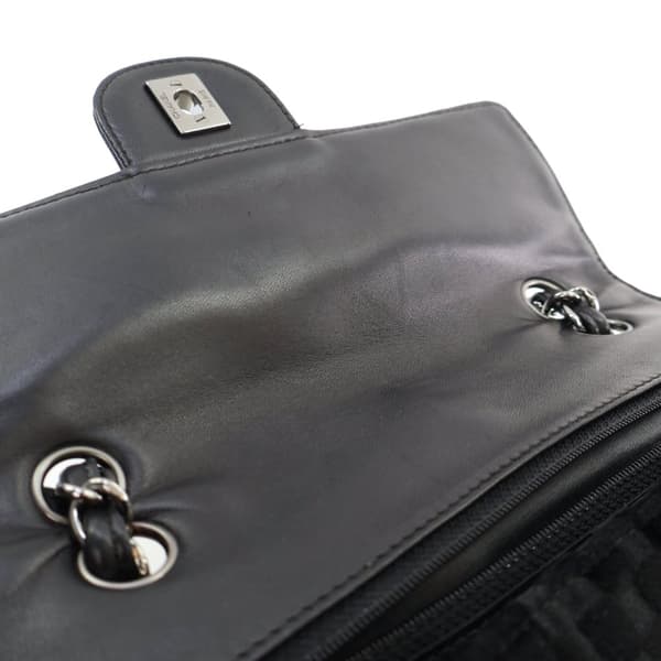 Pre-owned Chanel CC Check Embossed Velvet Belted Side Flap Black