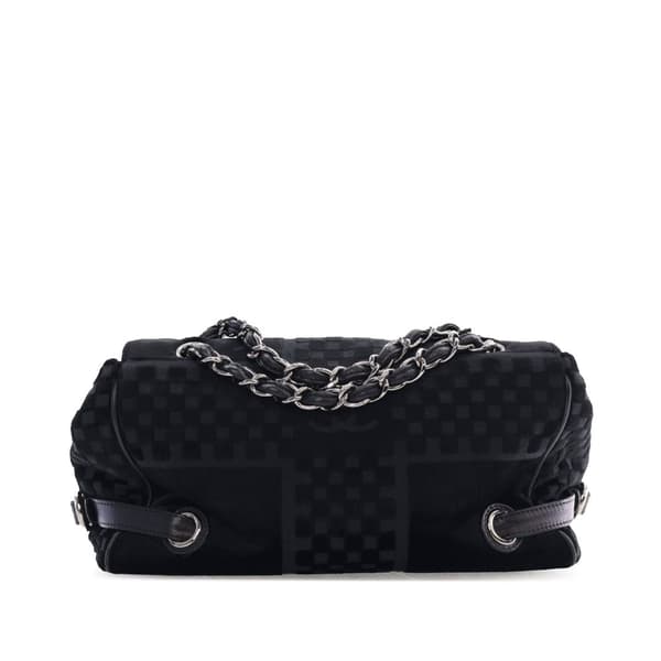 Pre-owned Chanel CC Check Embossed Velvet Belted Side Flap Black