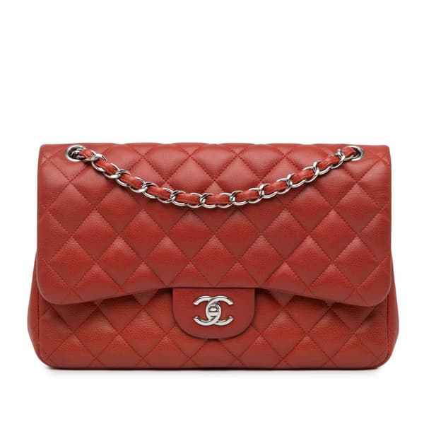 Pre-owned Chanel Jumbo Classic Caviar Double Flap Orange