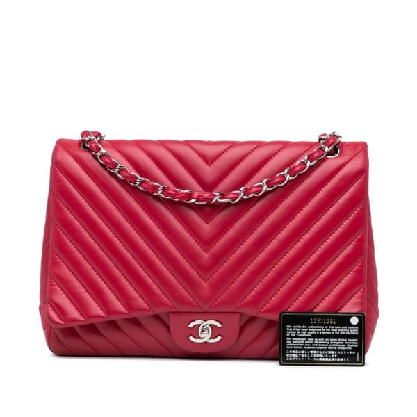 Pre-owned Chanel Maxi Classic Chevron Lambskin Single Flap Pink