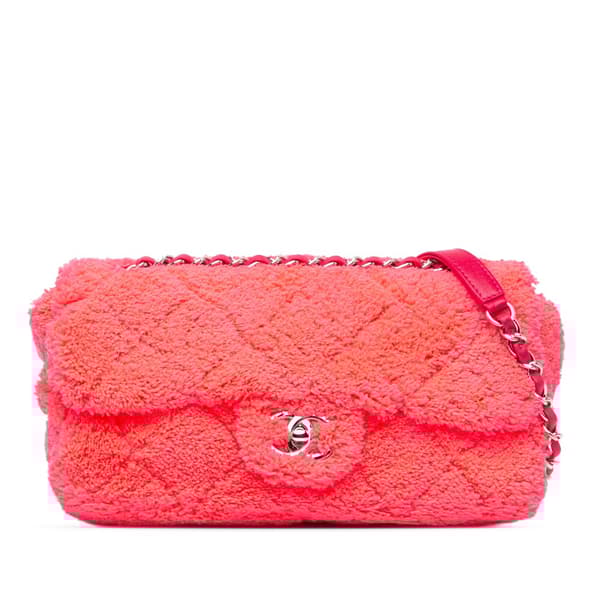 Pre-owned Chanel Medium Quilted Terry Cloth Coco Beach Flap Pink