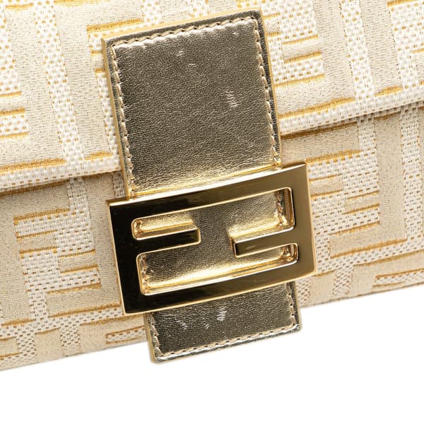 Pre-owned Fendi Zucca Metallic Lurex Baguette Gold