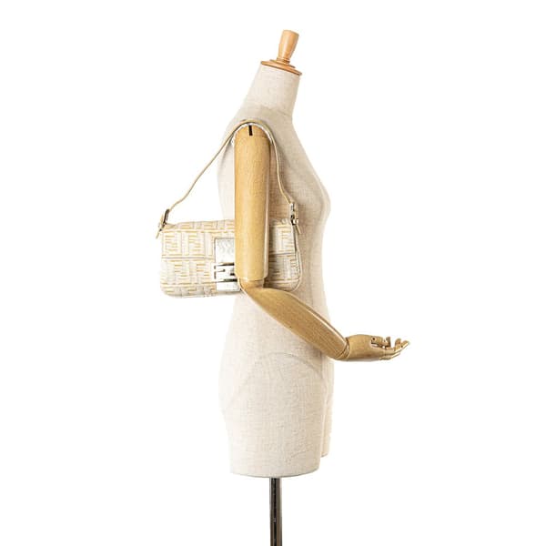 Pre-owned Fendi Zucca Metallic Lurex Baguette Gold
