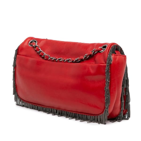 Pre-owned Chanel Small Lambskin Rock and Cabaret Fringe Chain CC Flap Red