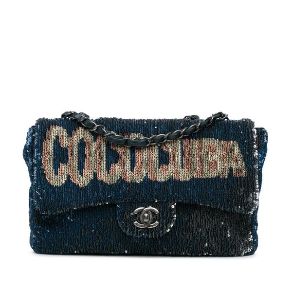 Pre-owned Chanel Paris Cuba Medium Sequin Coco Cuba Single Flap Blue