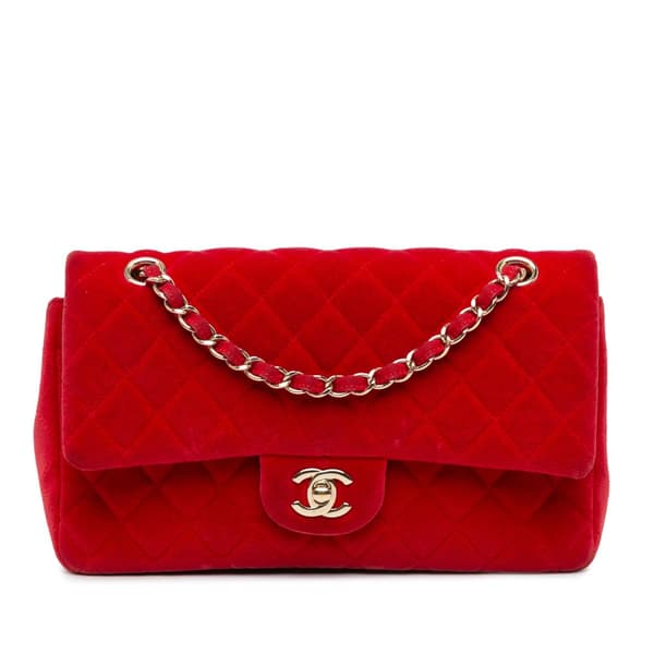 Pre-owned Chanel Medium Classic Velvet Double Flap Red
