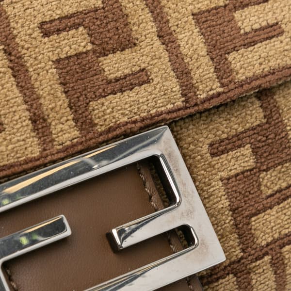 Pre-owned Fendi Zucca Wool Chain Midi Baguette Brown