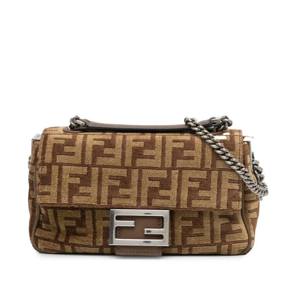 Pre-owned Fendi Zucca Wool Chain Midi Baguette Brown