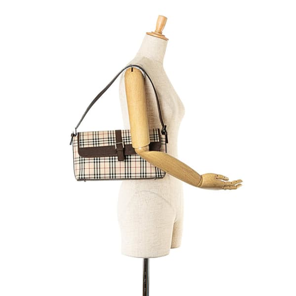 Pre-owned Burberry House Check Canvas Shoulder Bag Brown