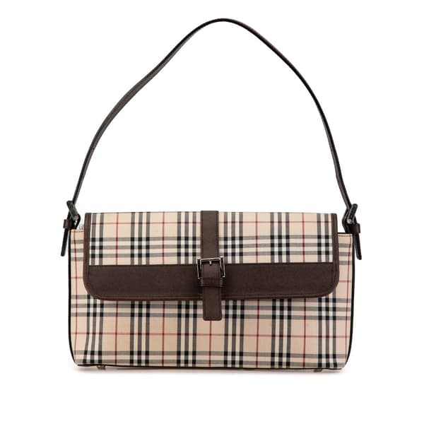 Pre-owned Burberry House Check Canvas Shoulder Bag Brown