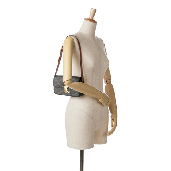 Pre-owned Celine Triomphe Coated Canvas Claude Shoulder Bag Brown
