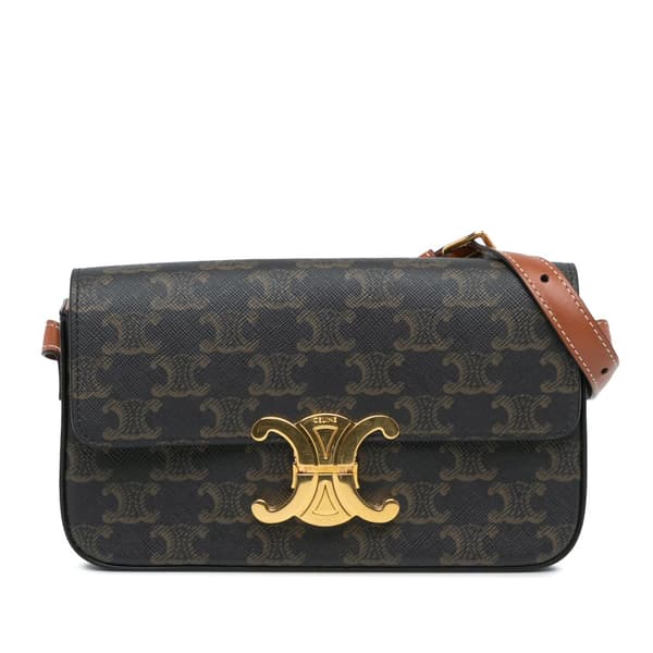 Pre-owned Celine Triomphe Coated Canvas Claude Shoulder Bag Brown