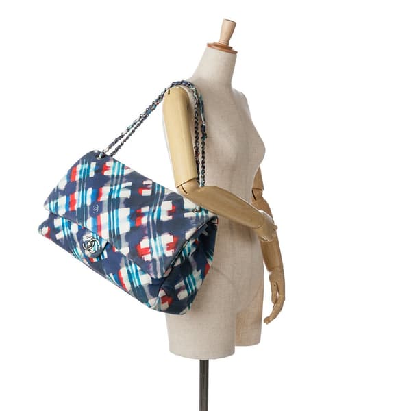 Pre-owned Chanel XXL Printed Canvas Airline Single Flap Blue