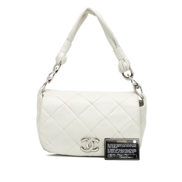 Pre-owned Chanel Quilted Lambskin Pillow Soft Enamel CC Flap White