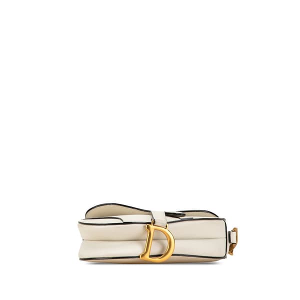 Pre-owned Dior Mini Leather Saddle Bag White