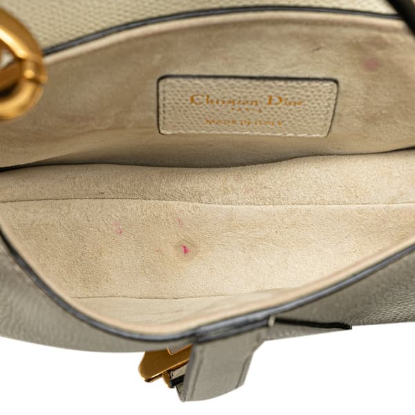 Pre-owned Dior Mini Leather Saddle Bag White