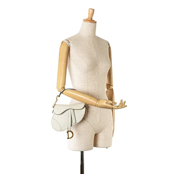 Pre-owned Dior Mini Leather Saddle Bag White