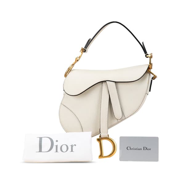 Pre-owned Dior Mini Leather Saddle Bag White