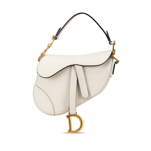 Pre-owned Dior Mini Leather Saddle Bag White