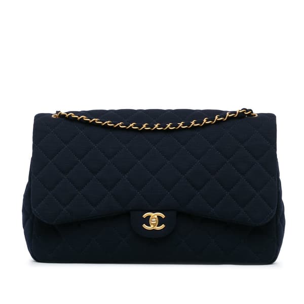 Pre-owned Chanel XL Classic Jersey Single Flap Blue