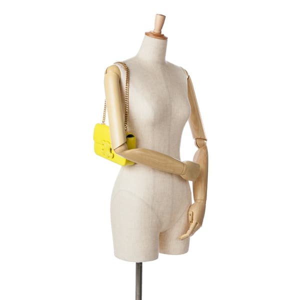 Pre-owned Celine Triomphe Calfskin Cuir Chain Shoulder Bag Yellow