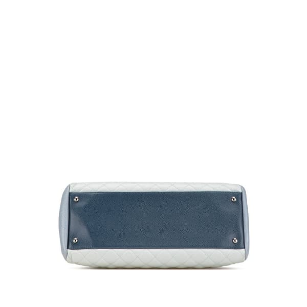Pre-owned Chanel Large Tricolor Caviar Just Mademoiselle Bowling Bag Blue