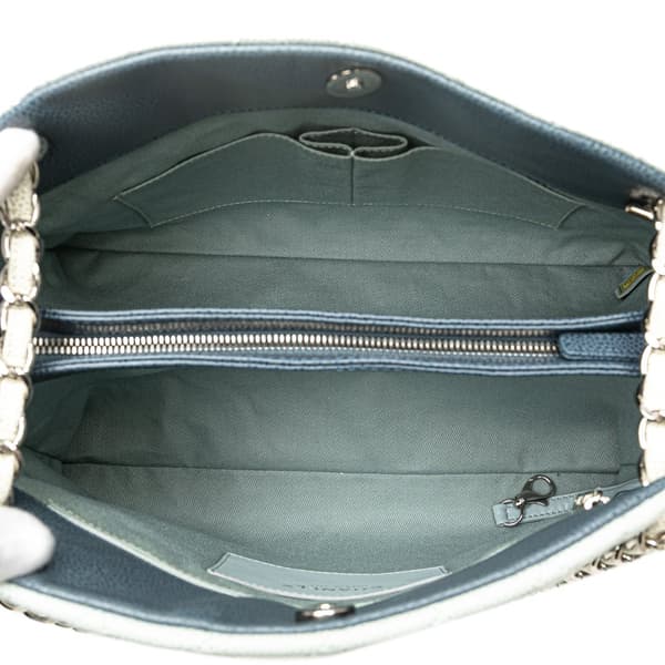 Pre-owned Chanel Large Tricolor Caviar Just Mademoiselle Bowling Bag Blue