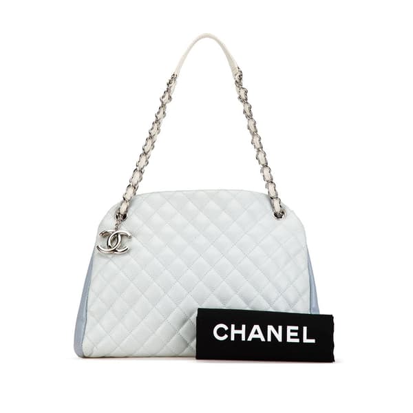Pre-owned Chanel Large Tricolor Caviar Just Mademoiselle Bowling Bag Blue
