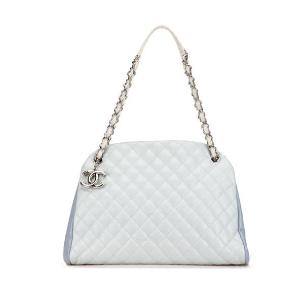 Pre-owned Chanel Large Tricolor Caviar Just Mademoiselle Bowling Bag Blue