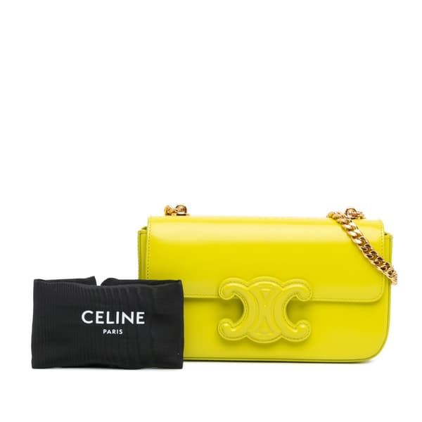 Pre-owned Celine Triomphe Calfskin Cuir Chain Shoulder Bag Yellow