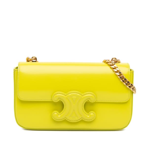Pre-owned Celine Triomphe Calfskin Cuir Chain Shoulder Bag Yellow