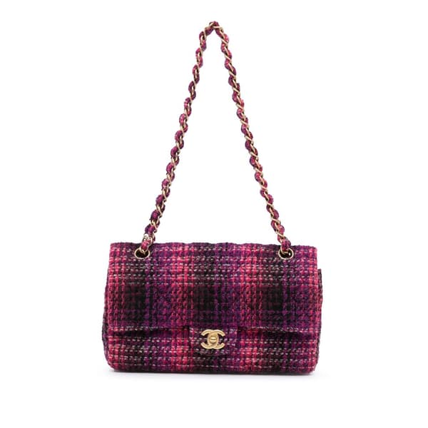 Pre-owned Chanel Medium Classic Tweed Double Flap Purple