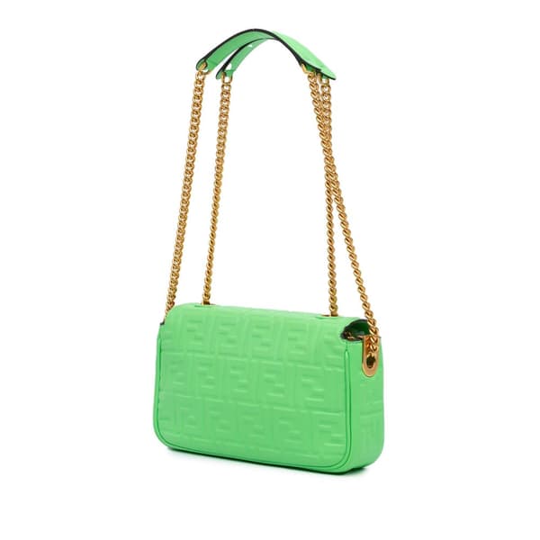 Pre-owned Fendi Zucca Embossed Leather Chain Midi Baguette Green