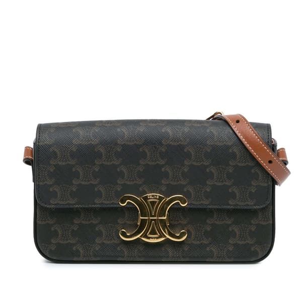 Pre-owned Celine Triomphe Coated Canvas Claude Shoulder Bag Brown
