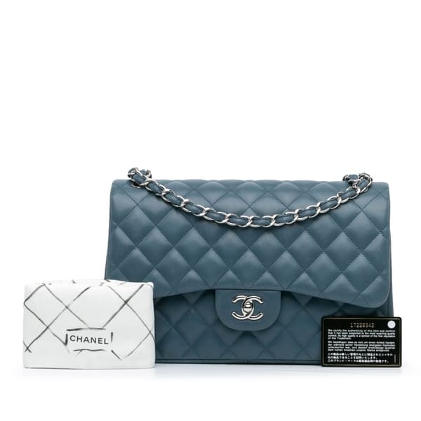 Pre-owned Chanel Jumbo Classic Lambskin Double Flap Blue