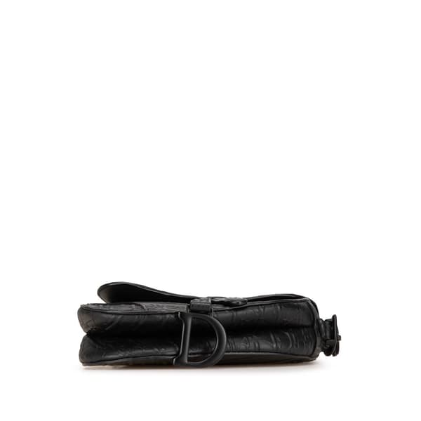 Pre-owned Dior Mini Oblique Embossed Calfskin Saddle Black