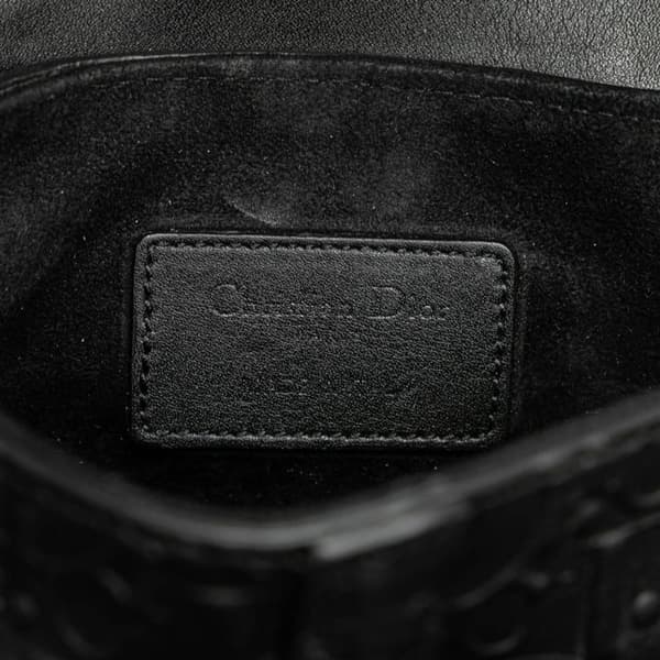 Pre-owned Dior Mini Oblique Embossed Calfskin Saddle Black